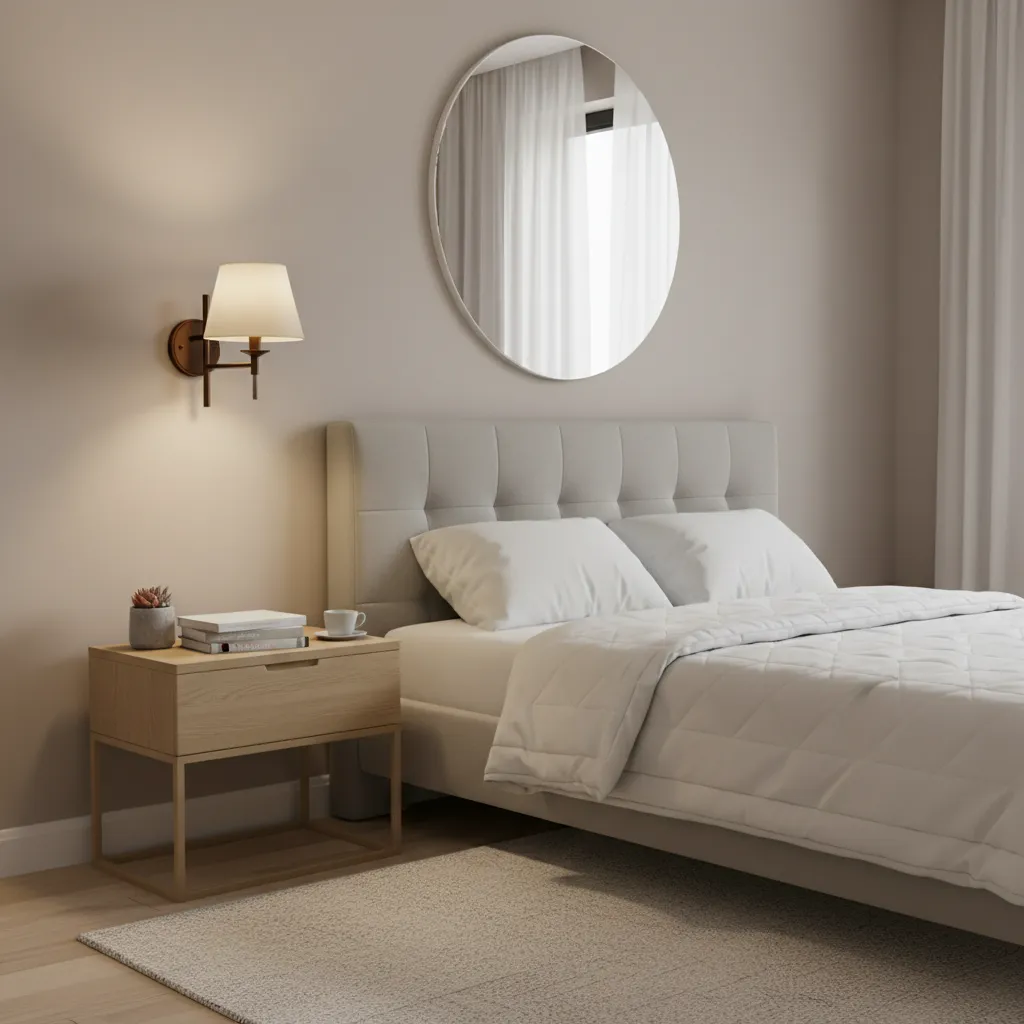 Traditional wall sconce beside a bed providing directional reading light