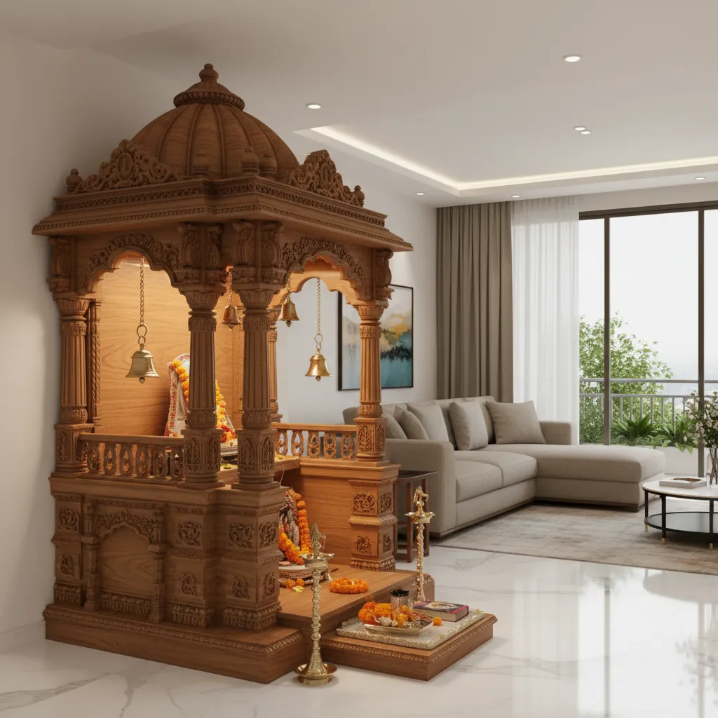 Traditional Wooden Pooja Mandir Designs for Home
