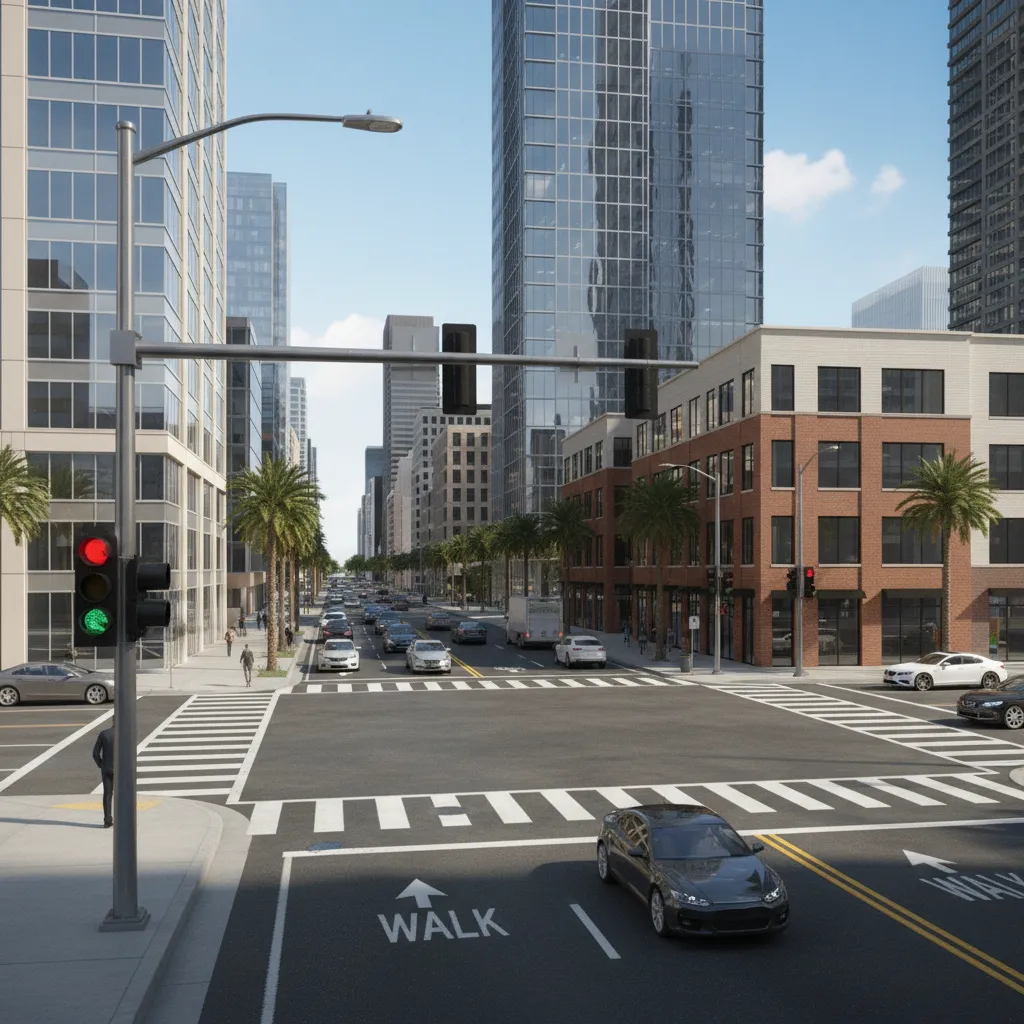 Traffic intersection equipped with red light camera and signal system