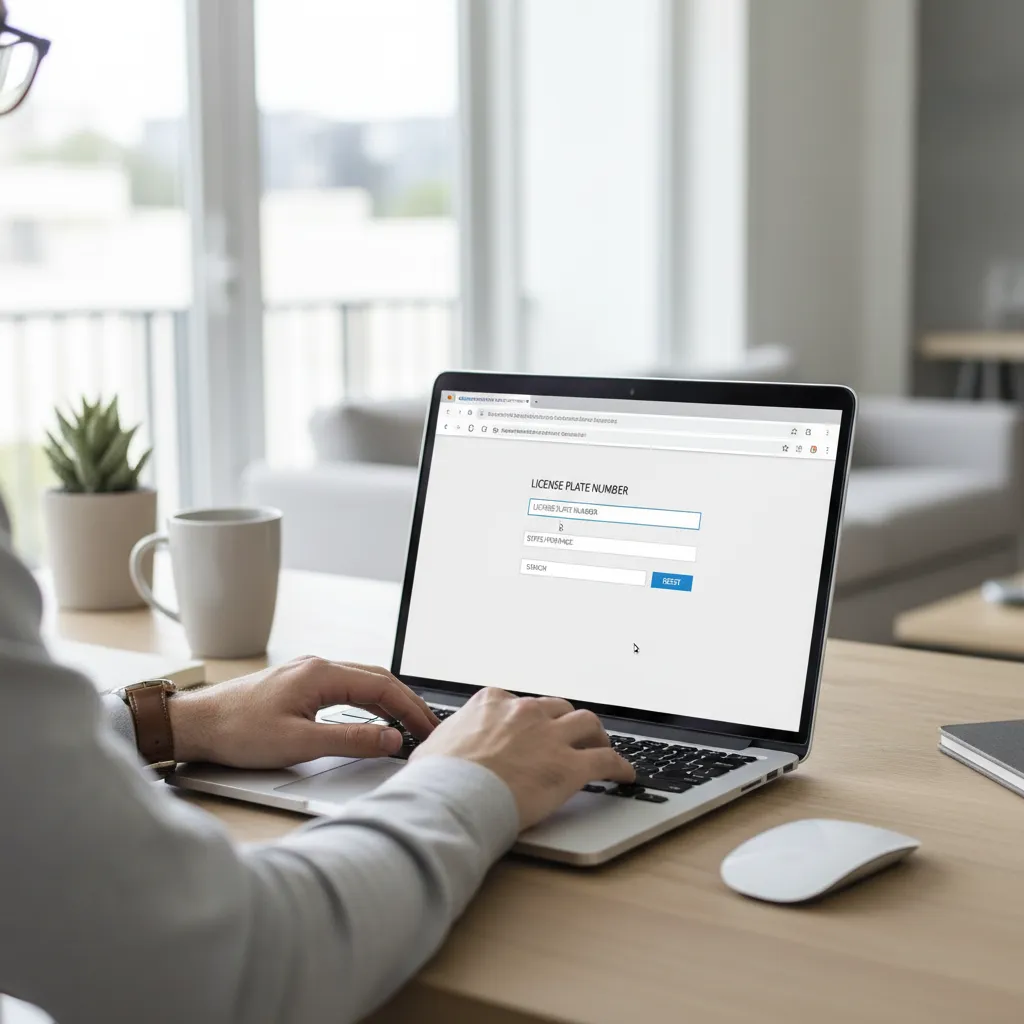 Driver searching for a traffic ticket using license plate on a website