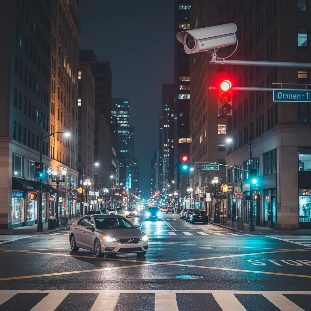 Illustration of car entering intersection during red light camera capture