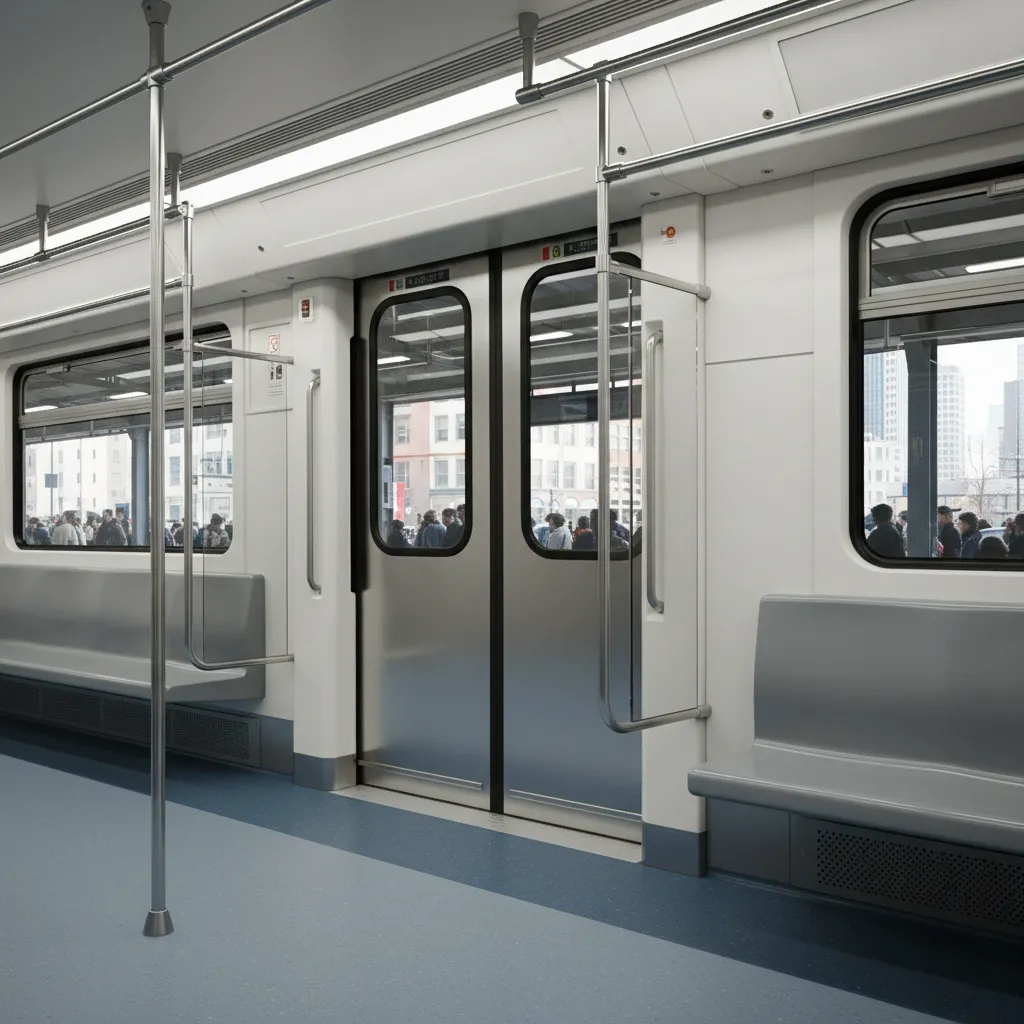 Zona de puertas de un tren diseñada para flujo rápido de pasajeros