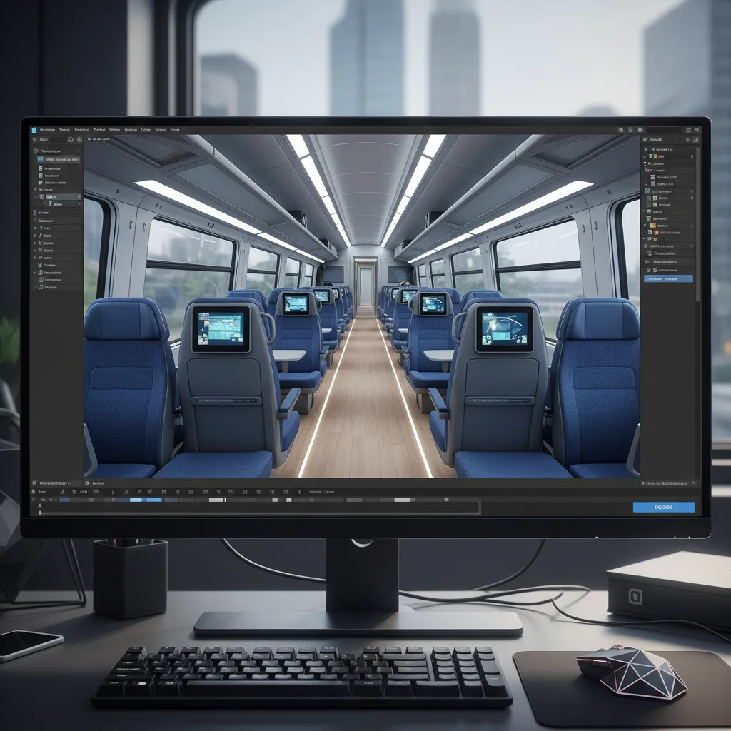 Modelo 3D del interior de un tren utilizado durante el proceso de diseño