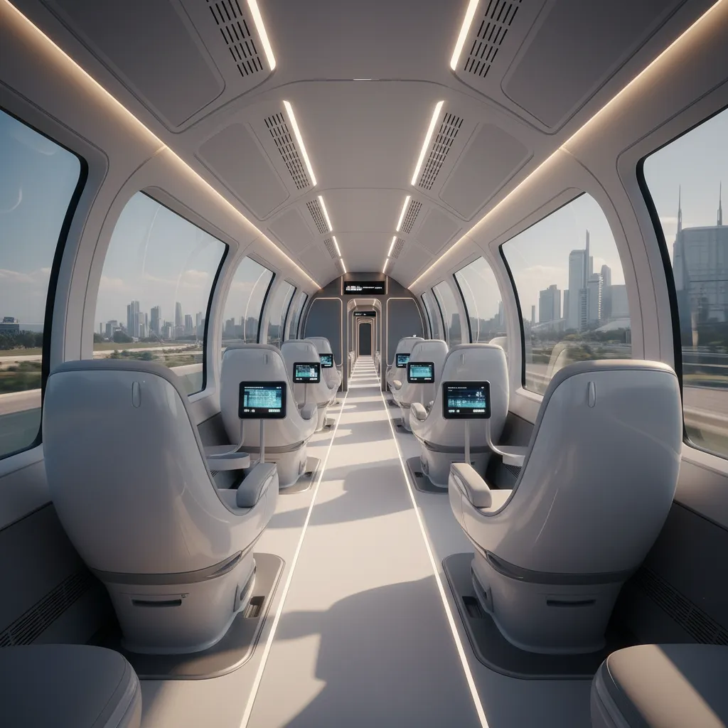 Render 3D conceptual de interior futurista de tren
