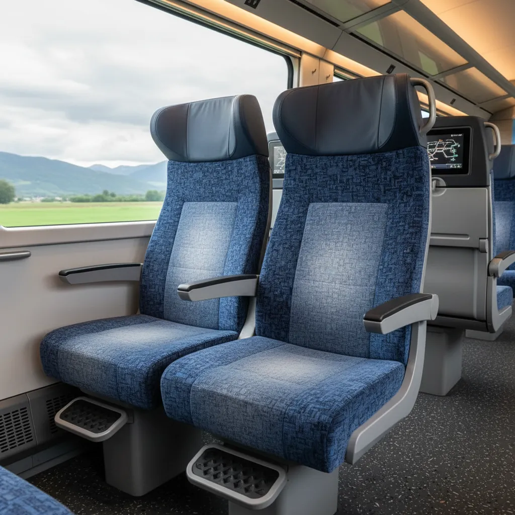 Detalle de asientos ergonómicos en el interior de un tren