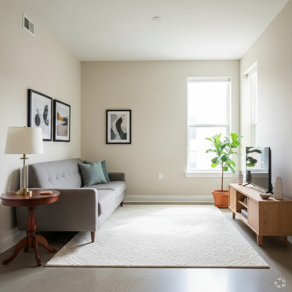 Pequeño apartamento decorado en estilo transicional