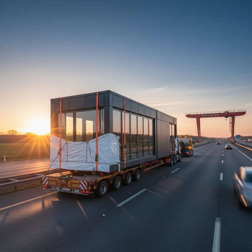 Transporte de módulo de vivienda prefabricada por carretera