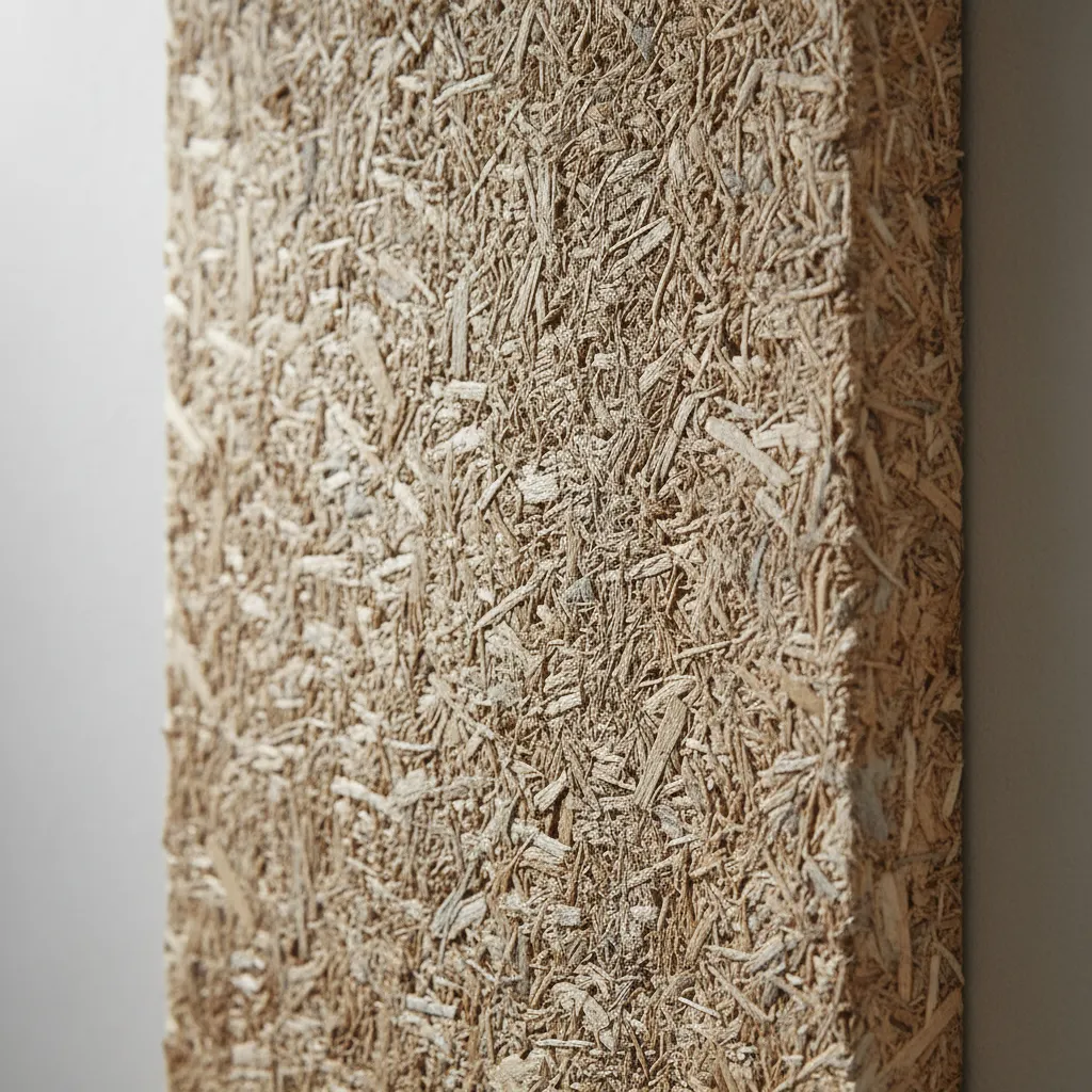 Detalle de la textura de fibra de madera de un panel Träullit Decor