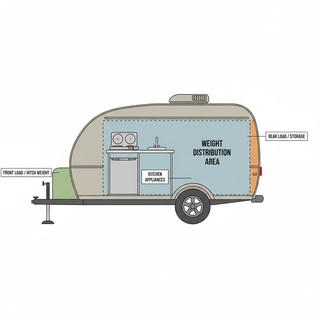 diagram showing axle placement and weight distribution in a small travel trailer
