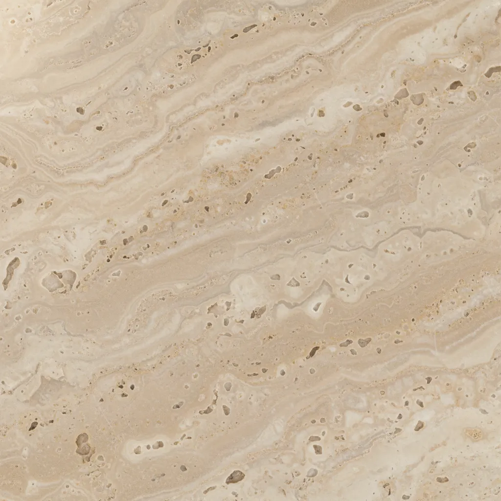 close up of honed travertine stone tile texture on kitchen floor