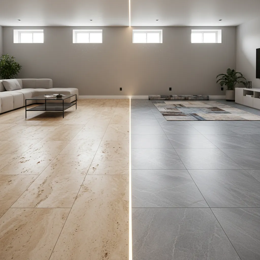 Travertine vs Porcelain Tile for Basement Floors