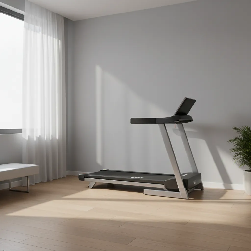 compact treadmill positioned parallel to wall with proper side spacing
