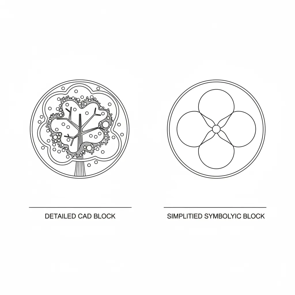 comparison between detailed and simplified tree CAD block symbols