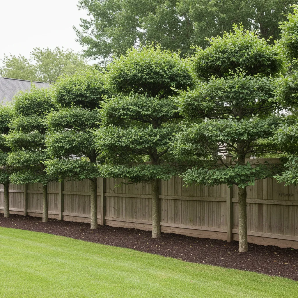 tree canopy pruning creating layered privacy along a fence