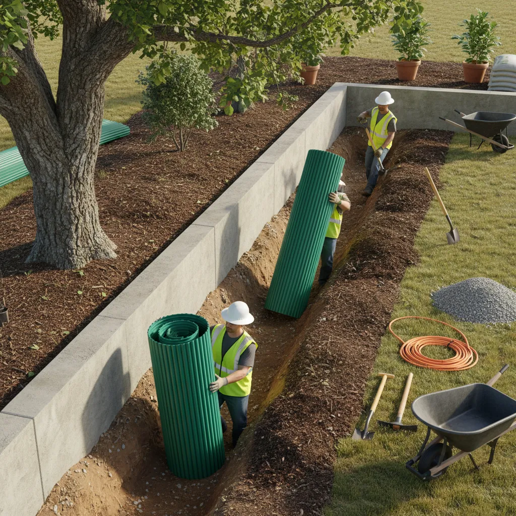 installation of vertical root barrier between tree and boundary wall
