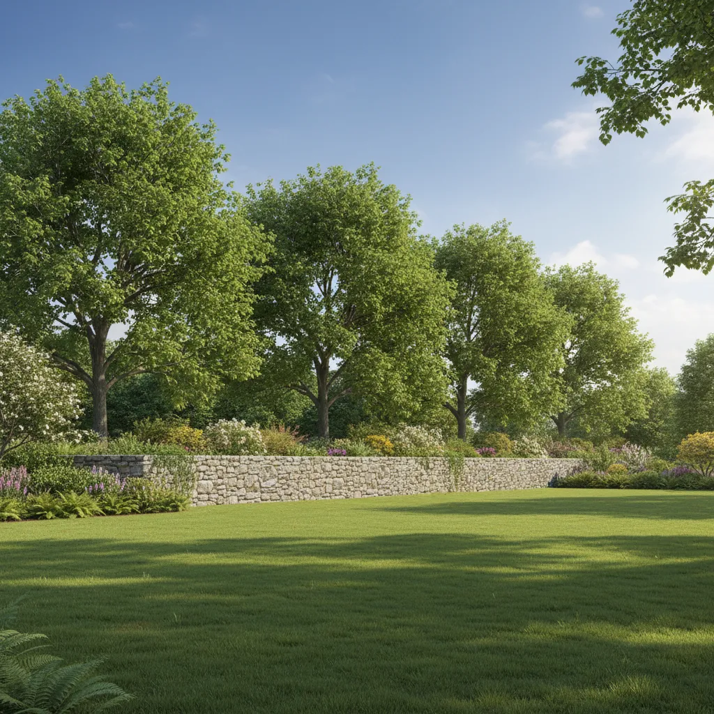 visual example of tree canopy spacing along a property wall