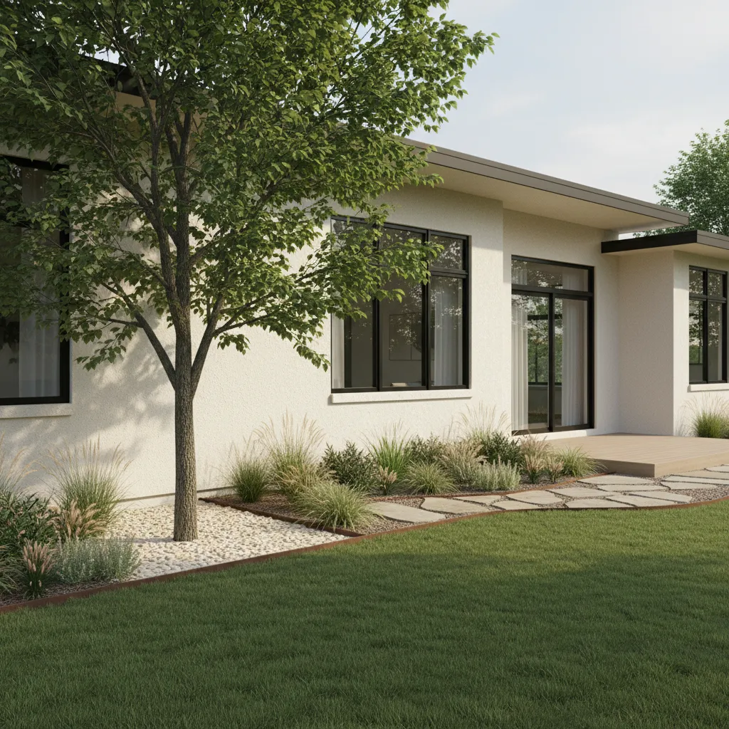 Example of a tree planted with safe distance from a residential wall