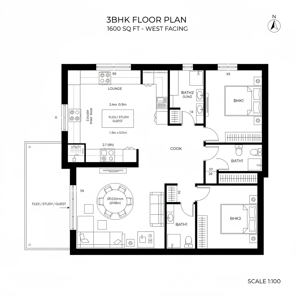Top-down L-shaped tri-zone core with pocket flex room and balcony