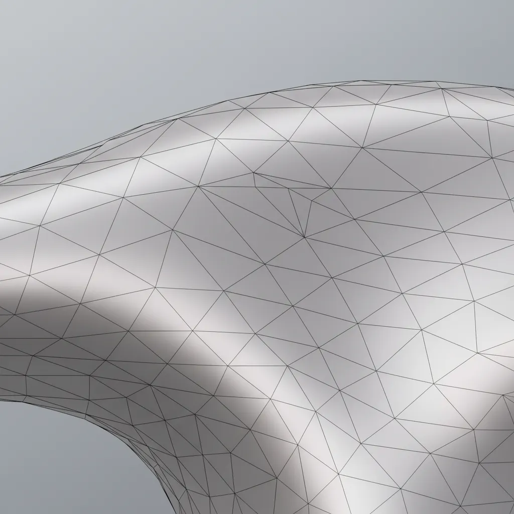 close view of triangular mesh topology on a 3D model surface