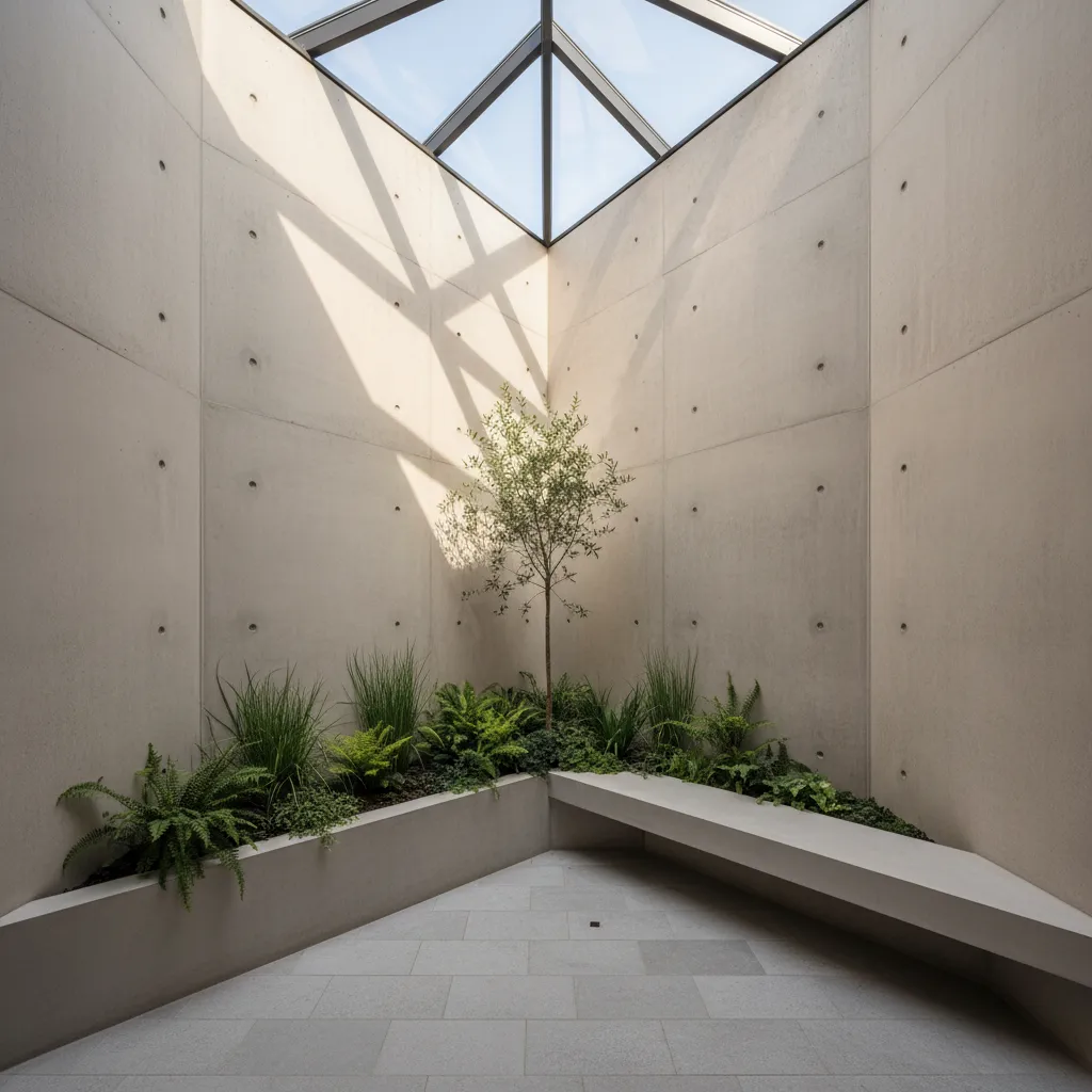 Pequeño patio triangular que aporta luz natural a la vivienda