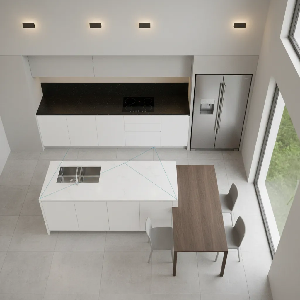 diagrama del triángulo de trabajo en una cocina moderna