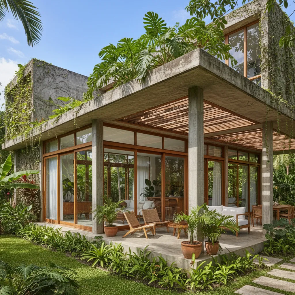 Casa tropical hondureña con ventilación cruzada y grandes ventanas