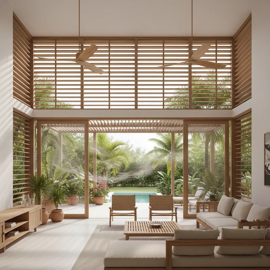 Tropical home interior showing natural airflow and open ventilation layout