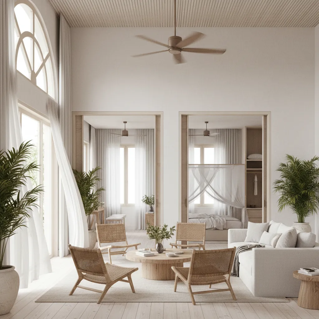 Interior layout showing airflow moving through living room and bedroom areas