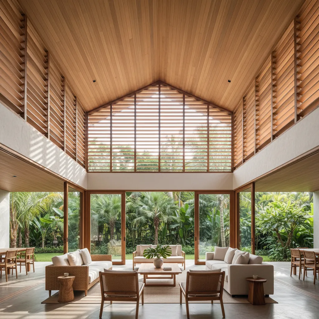 Casa tropical con techos altos y ventilación cruzada