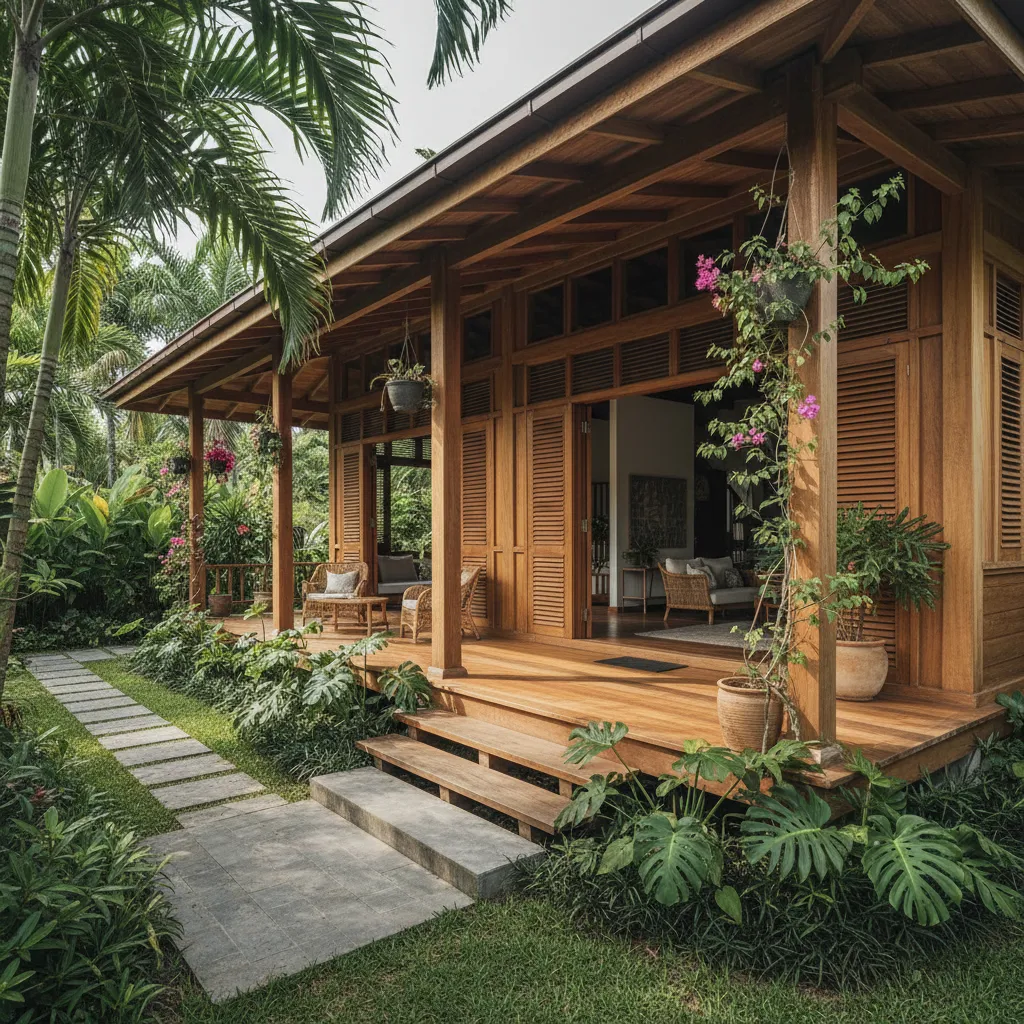 Affordable tropical house with shaded veranda and large ventilation openings