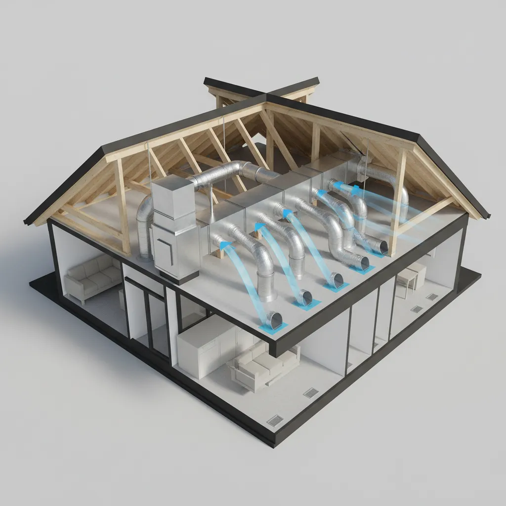 Diagram style visualization of trunk and branch duct system in a house