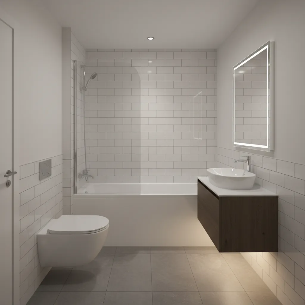 9x5 bathroom with bathtub shower combo along back wall