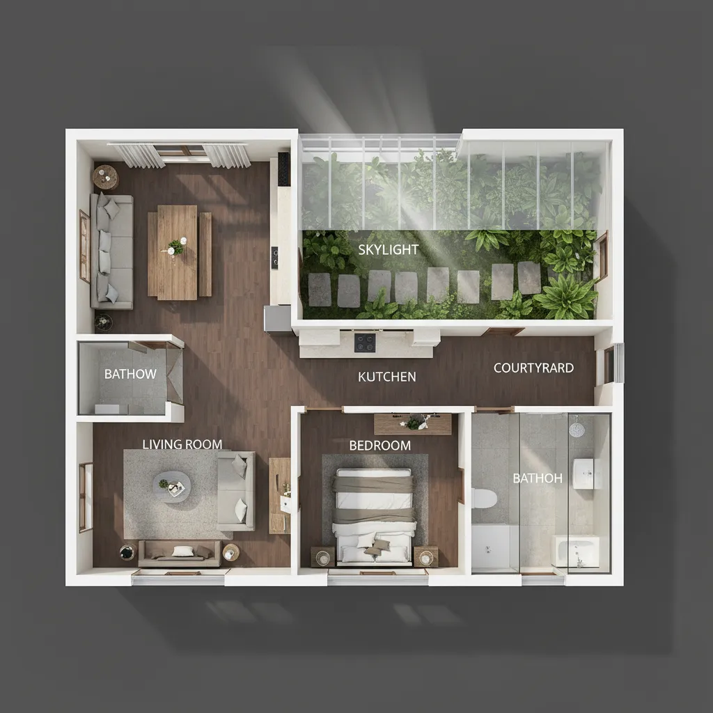 Mặt bằng 3D bản thiết kế nhà ống 1 tầng
