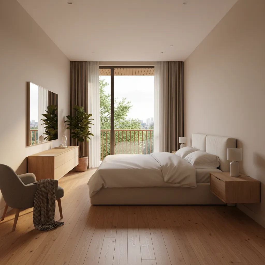 Phòng ngủ tầng hai nhà ống 5x15m