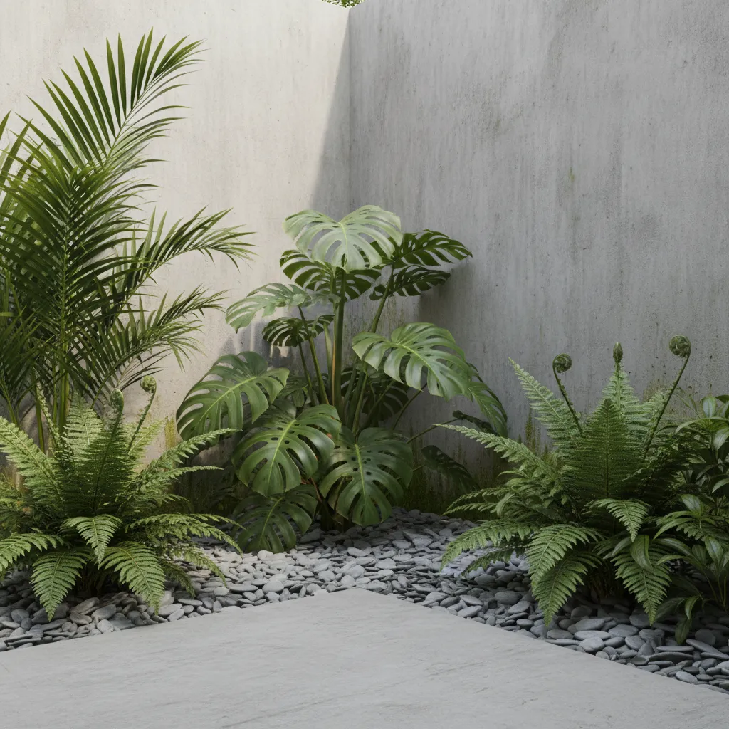 Góc cây xanh trong sân sau nhà ống