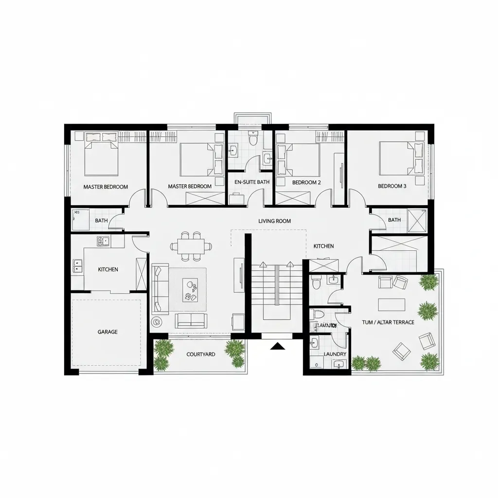 Sơ đồ bố trí mặt bằng nhà ống 2 tầng 1 tum