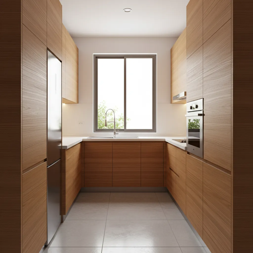 Modern narrow kitchen design for tube house