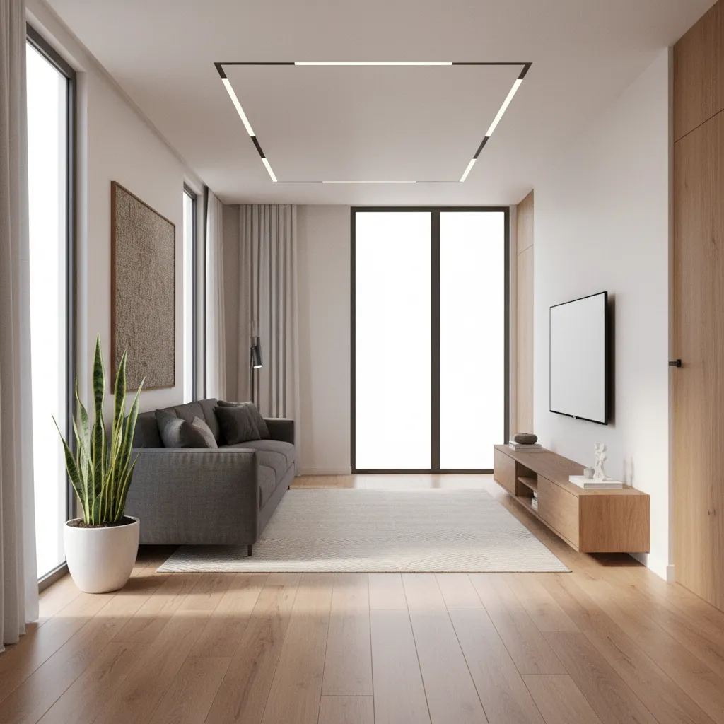 Narrow tube house living room interior design with modern furniture