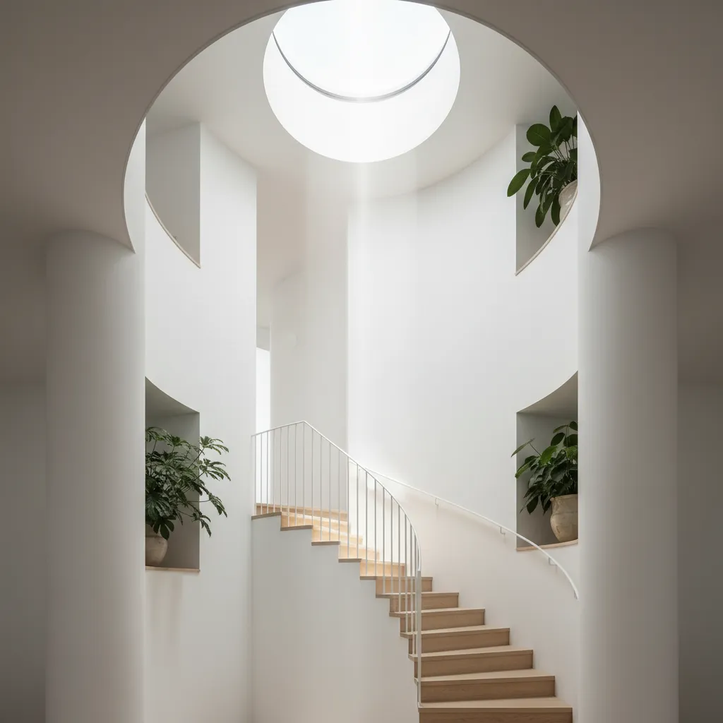 Tube house staircase with skylight bringing natural light inside