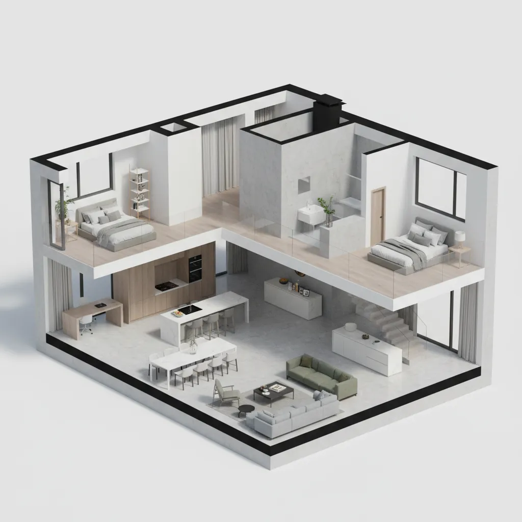 3D house model created in TurboCAD showing interior layout
