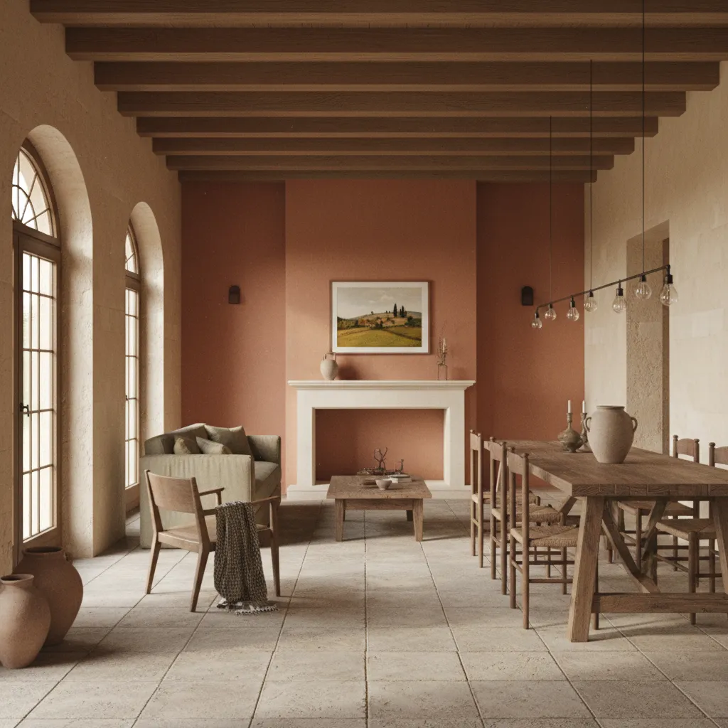 Tuscan interior wall colors showing warm terracotta beige and olive palette