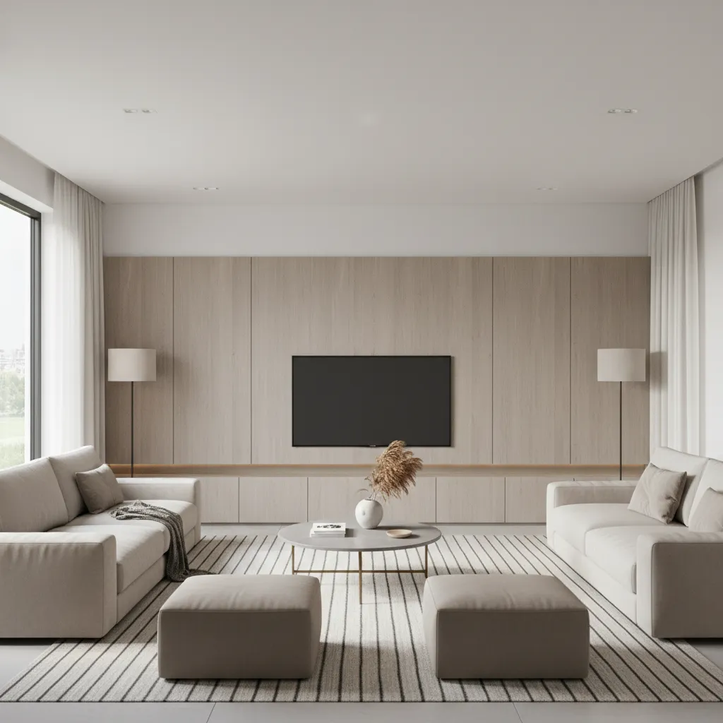 Living room TV cabinet size comparison with sofa and television