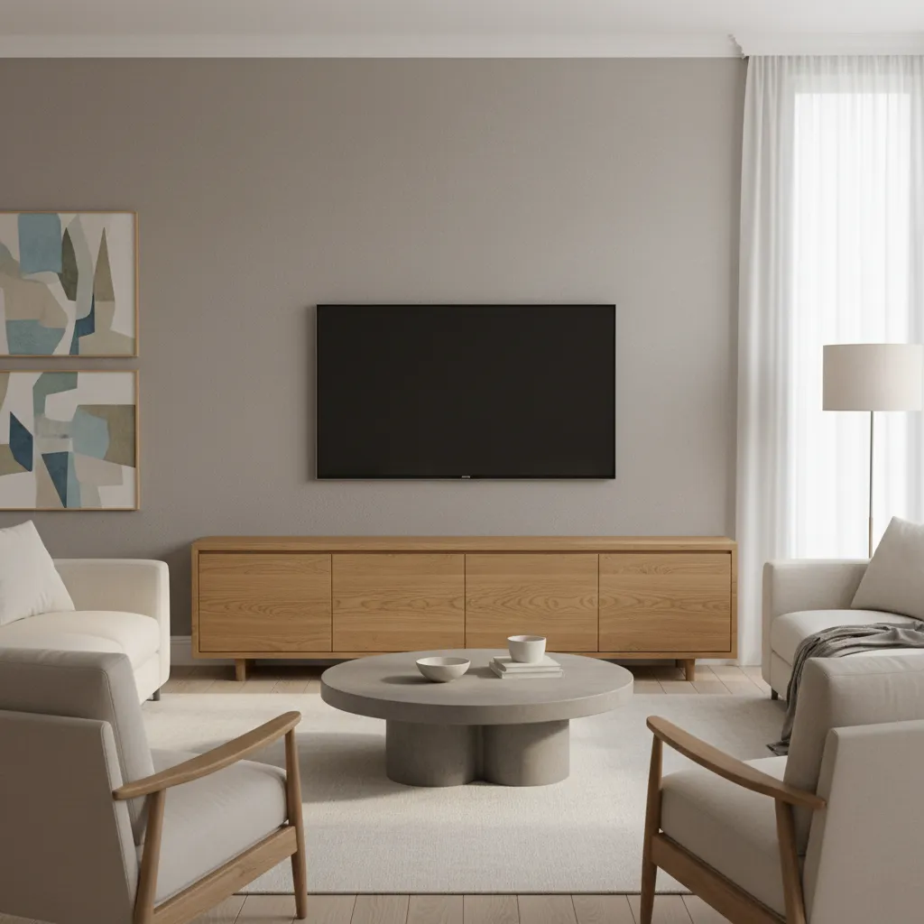 Living room showing correct size proportions between TV and cabinet