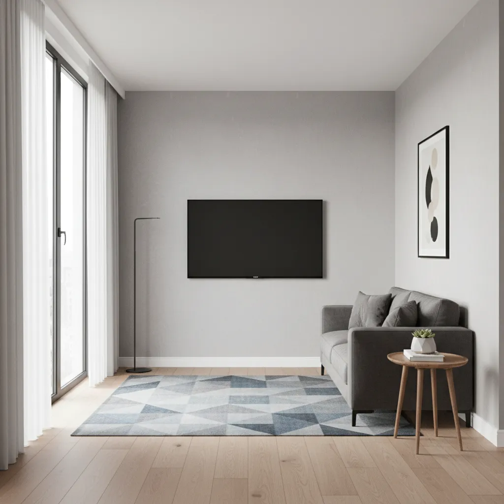 TV centered layout in a 100 sq ft living room with compact sofa