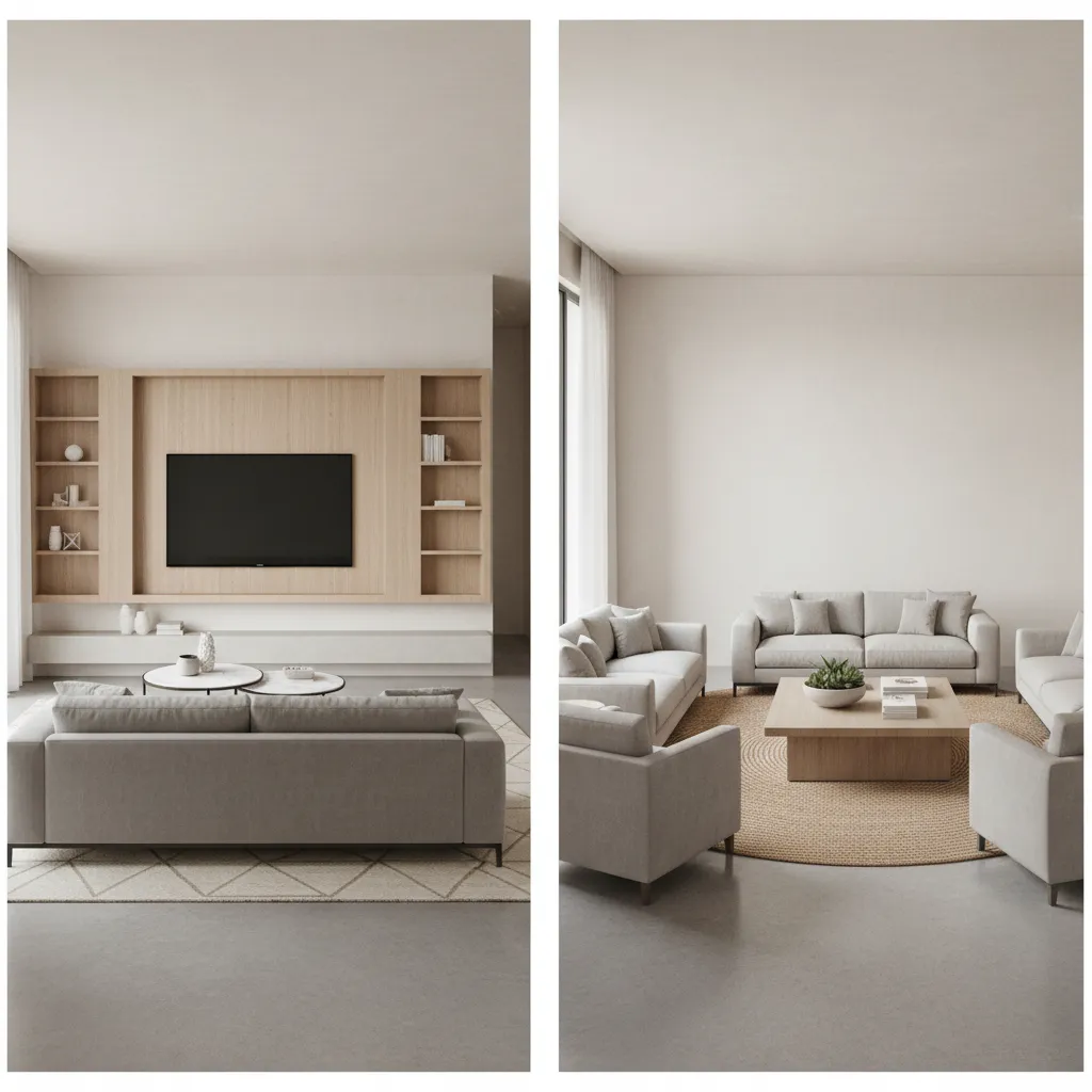 living room showing TV focused seating layout compared with conversation seating layout