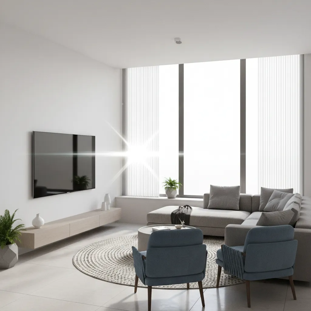 Living room example showing window glare reflecting on TV screen
