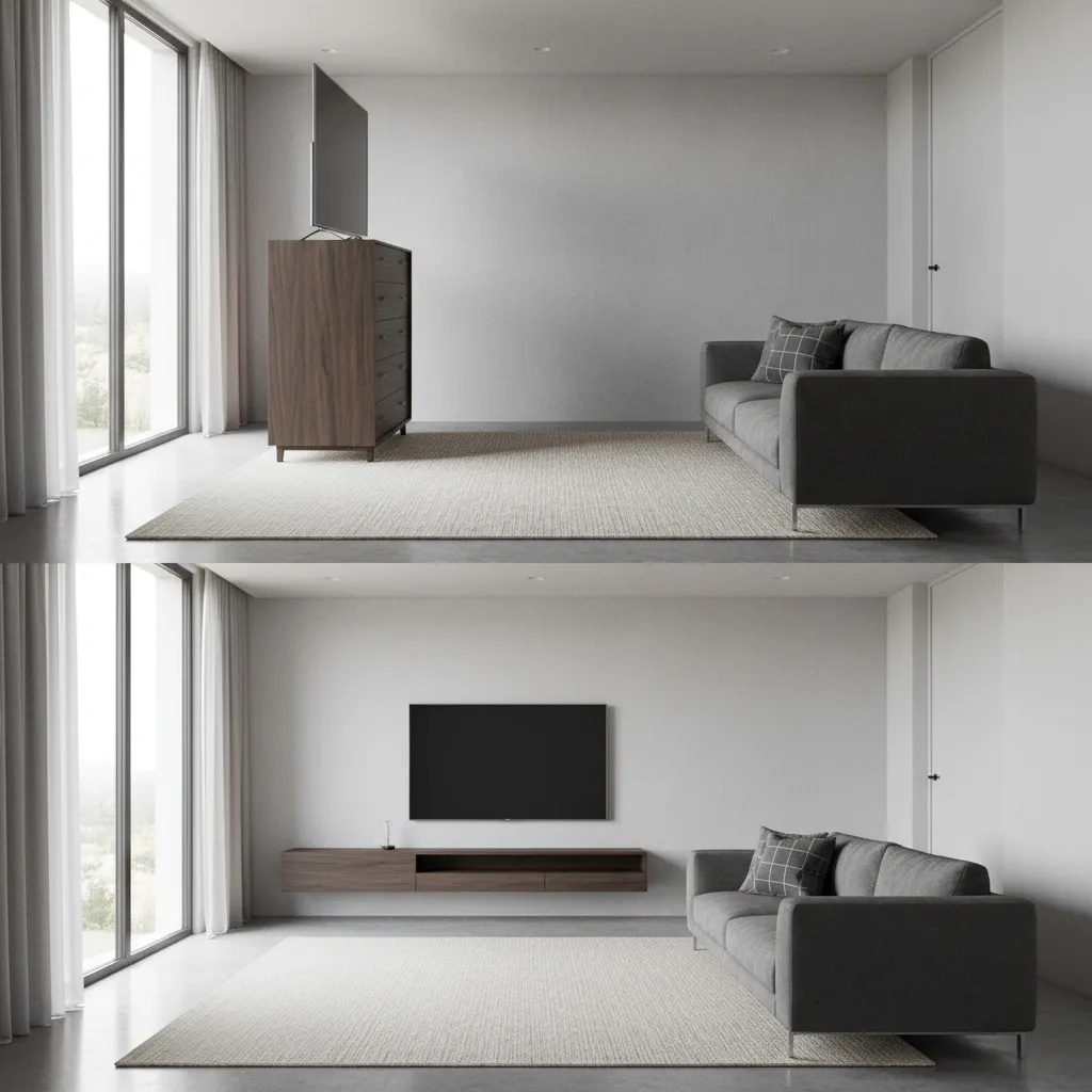 Comparison of correct and incorrect TV viewing height on dresser