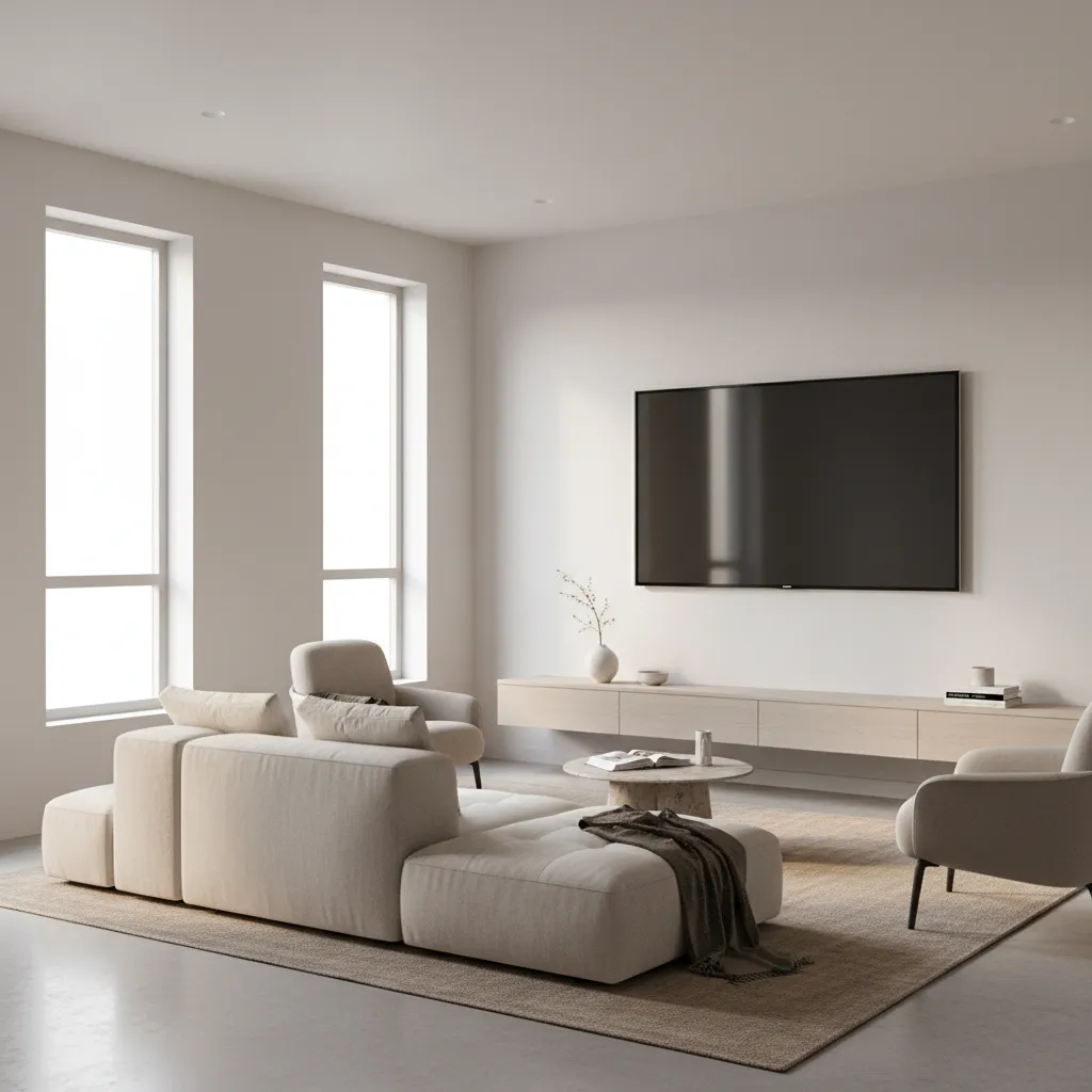 example of television mounted too high above sofa in small living room