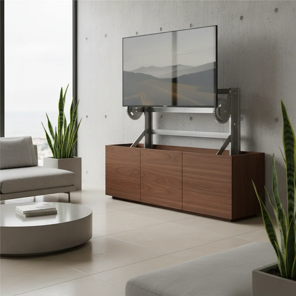 Sistema elevable que hace salir el televisor desde dentro de un mueble