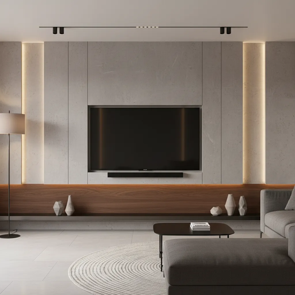 TV stand wider than television in modern living room setup